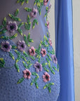 Vintage 90s Cornflour Blue Beaded Evening Gown With Scarf