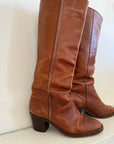 Vintage 70s Cognac Leather Calf High Boots Made in Brazil