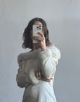 Vintage Fur Trim Long Sleeved Satin Wedding Dress