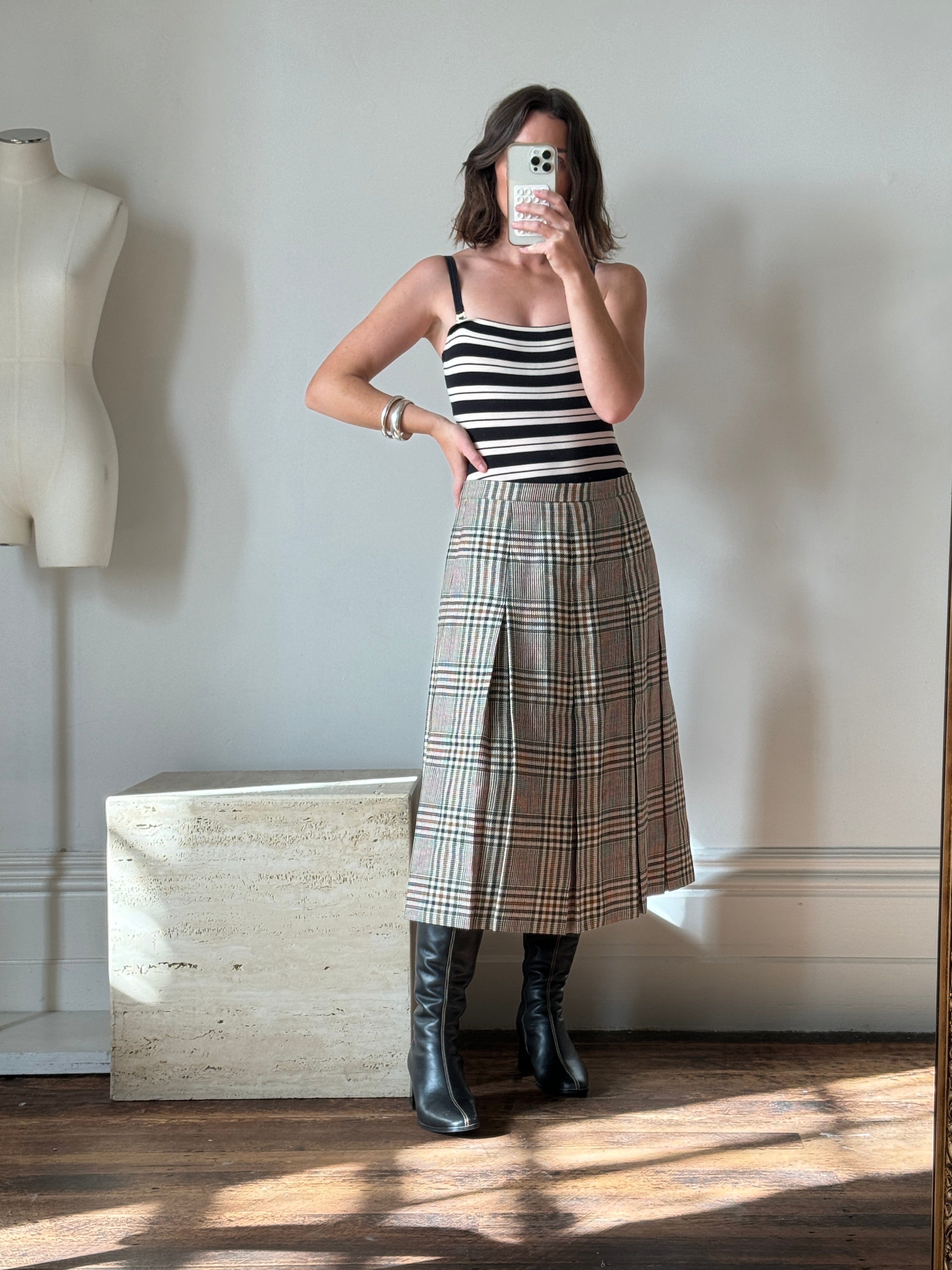 Vintage Wool Tartan Midi Skirt