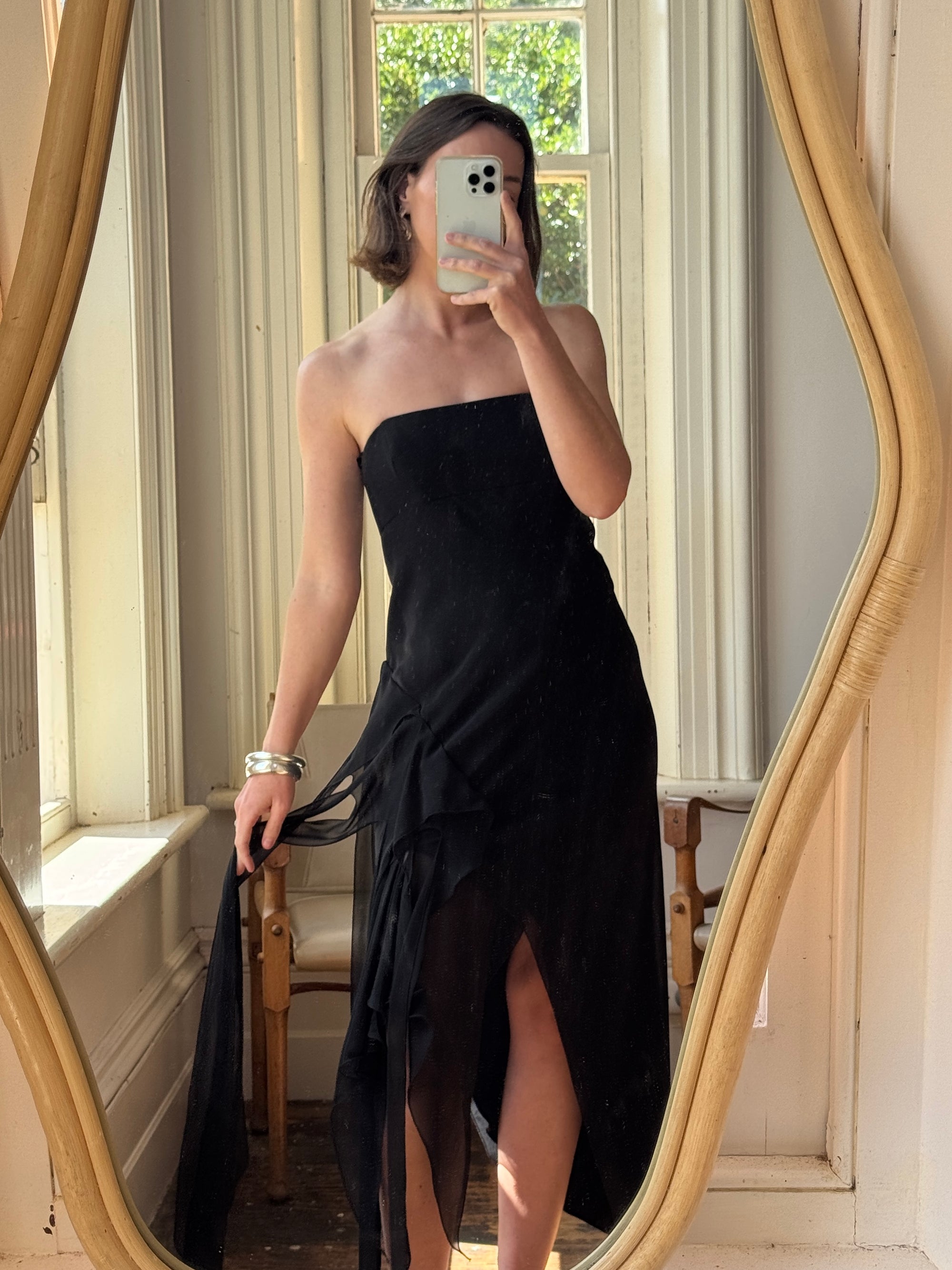 Vintage 90s Fairy Strapless Prom Dress Noir