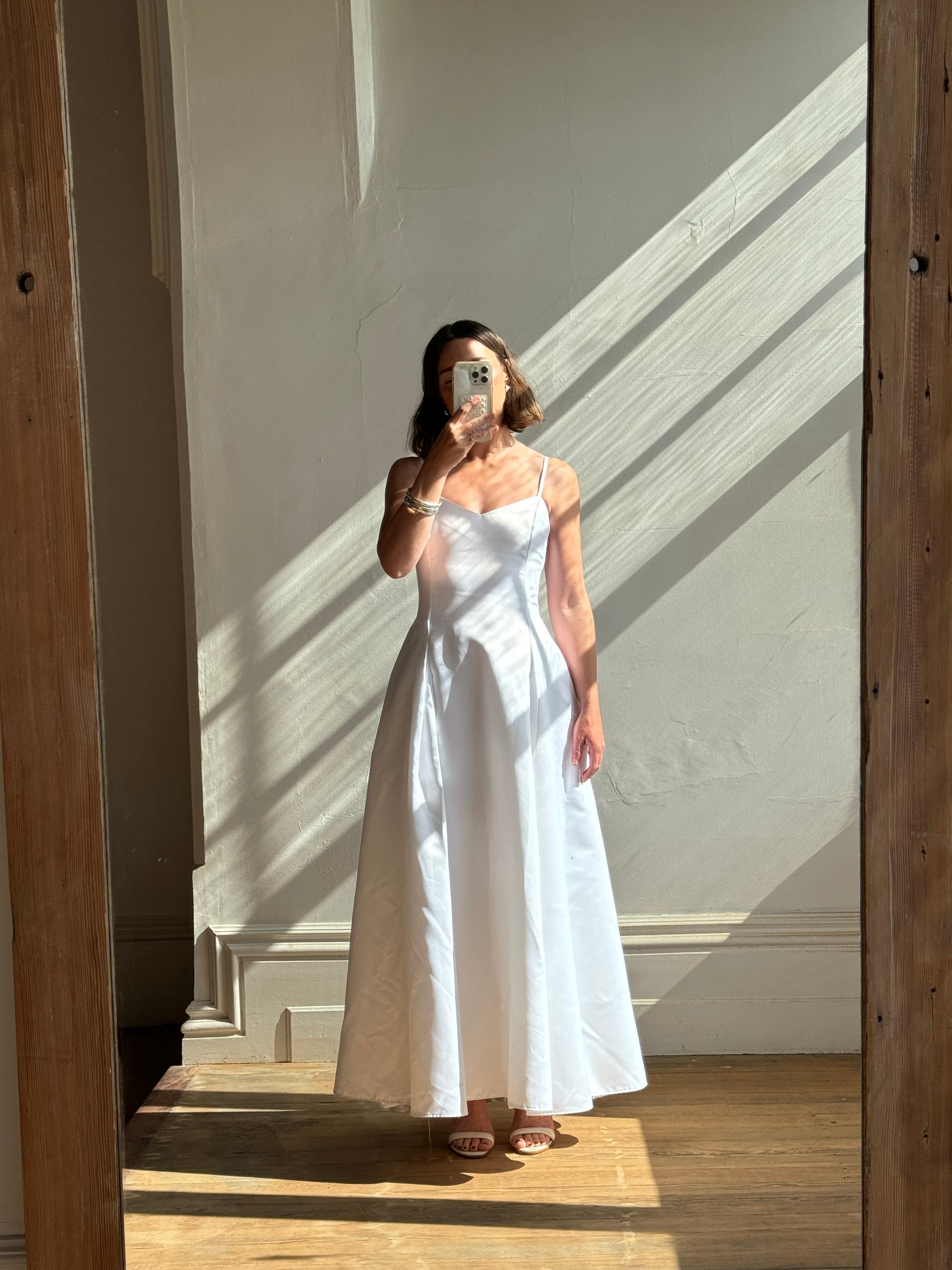 Vintage 90s Satin Strappy Pleated Wedding Dress
