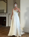 Vintage 90s Ivory Beaded Halter Bridal Ballgown