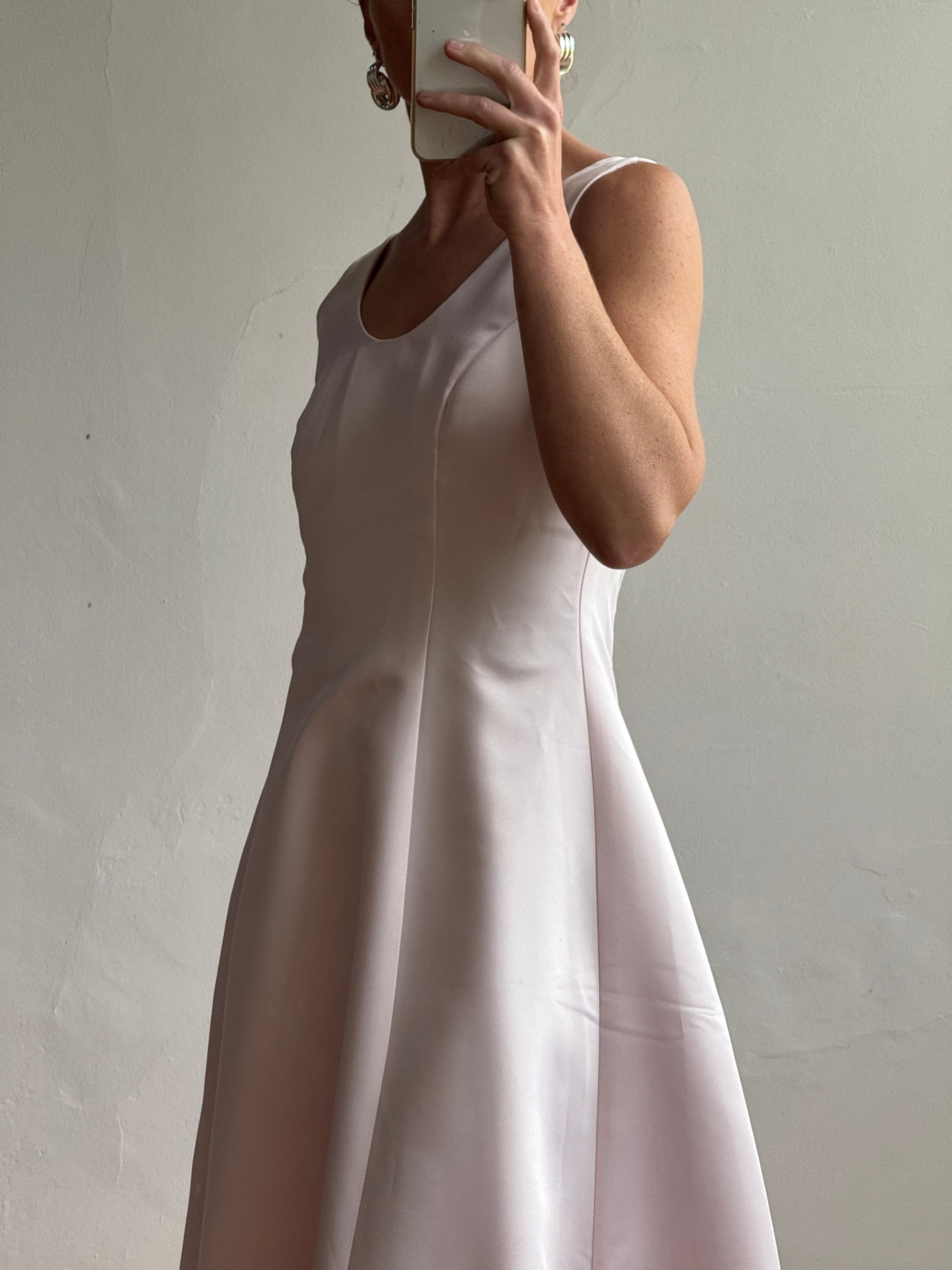 Vintage 90s Baby Pink Satin Scoop Neck Dress