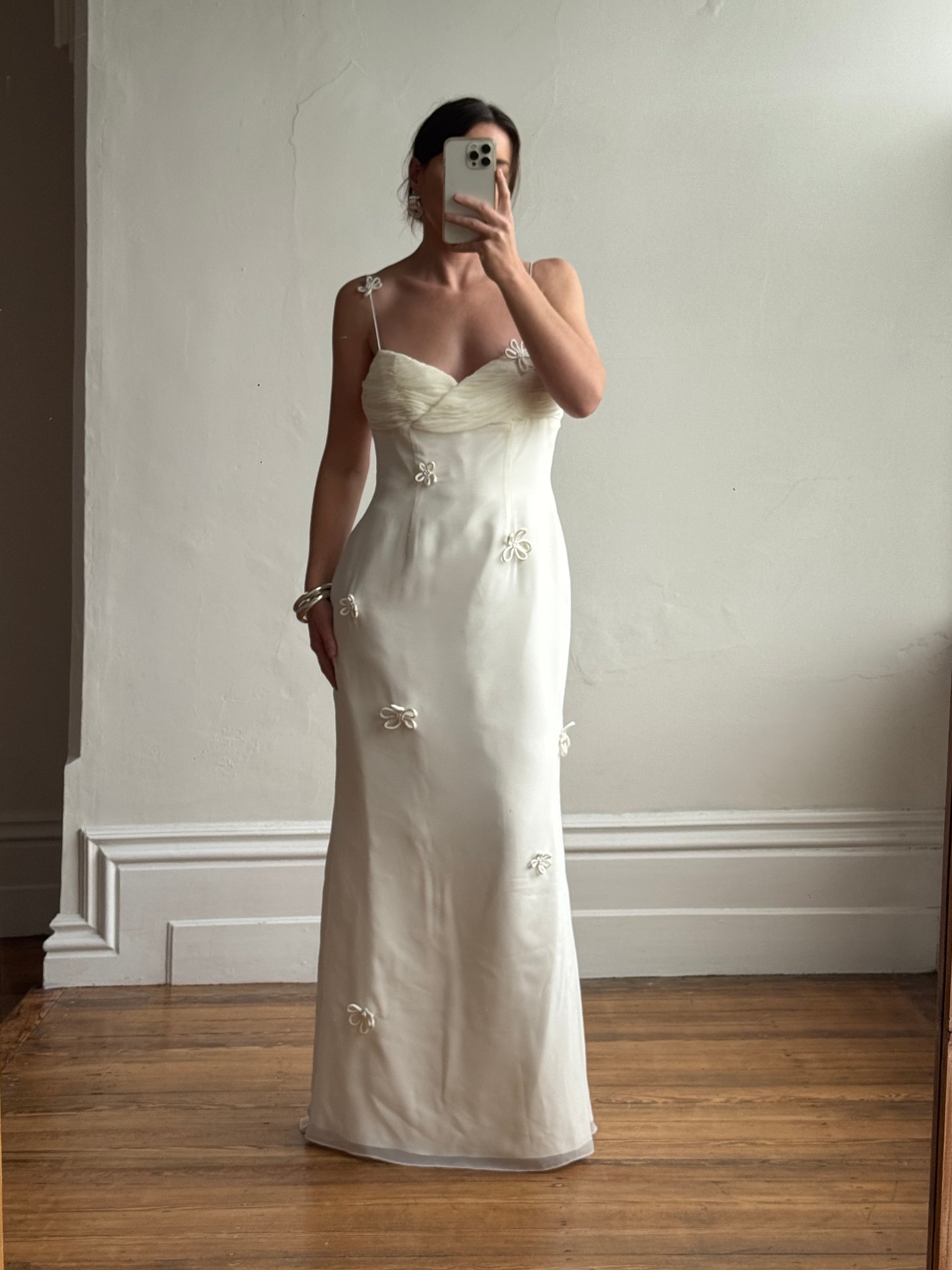 Vintage 90s Gathered Daisy Wedding Dress