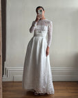 Vintage 50s Reworked Lace Long Sleeve Satin Wedding Gown With Bow