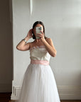 Vintage 80s Cupcake Tulle Dress With Salmon Waist Tie