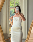 Vintage 90s Couture Satin Lace Up Fishtail Wedding Dress