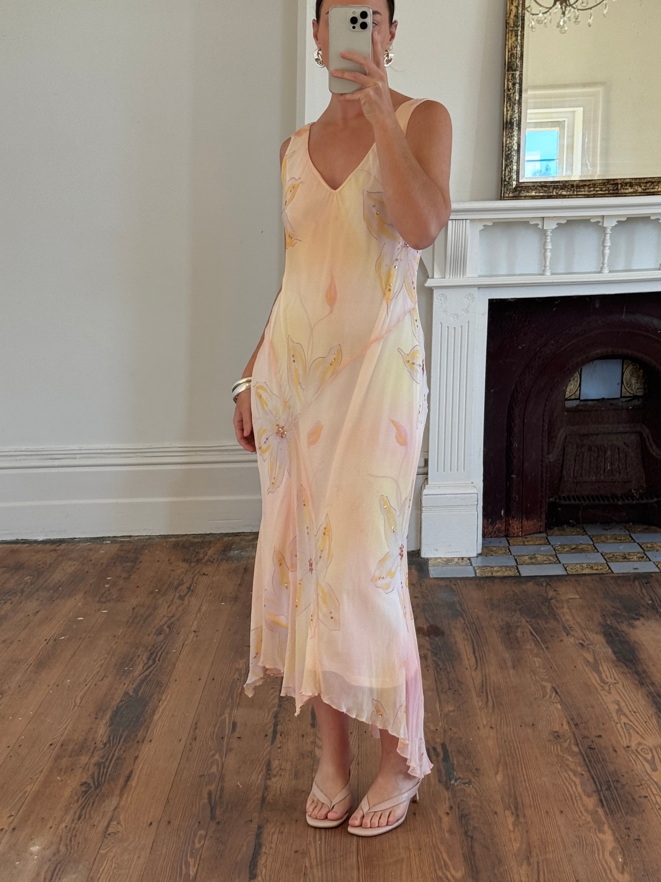 Vintage 90s Bias Cut Watercolour Floral Sundress