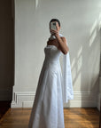 Vintage 90s A-Line Strapless Satin Wedding Dress with Shawl