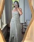 Archival Y2K J Mendel Pure Silk Beaded Wedding Dress Pale Grey