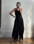 Vintage 90s Pure Silk Backless Beaded Fairy Dress Noir