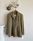 Vintage 90s Estate Olive Herringbone Wool Tailored Blazer