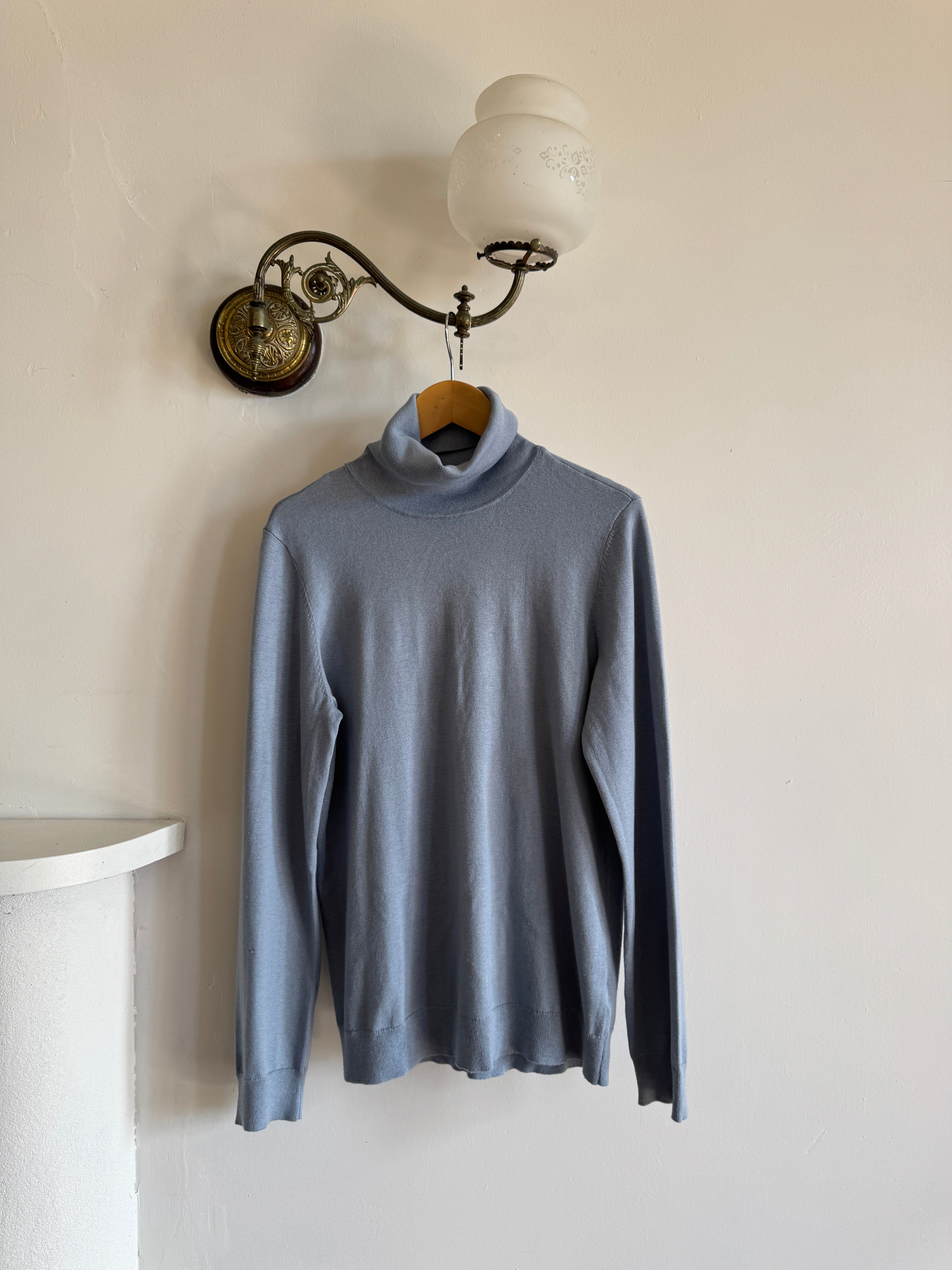 Vintage 90s Ralph Lauren Silk Cotton Blend Turtleneck Dusty Blue