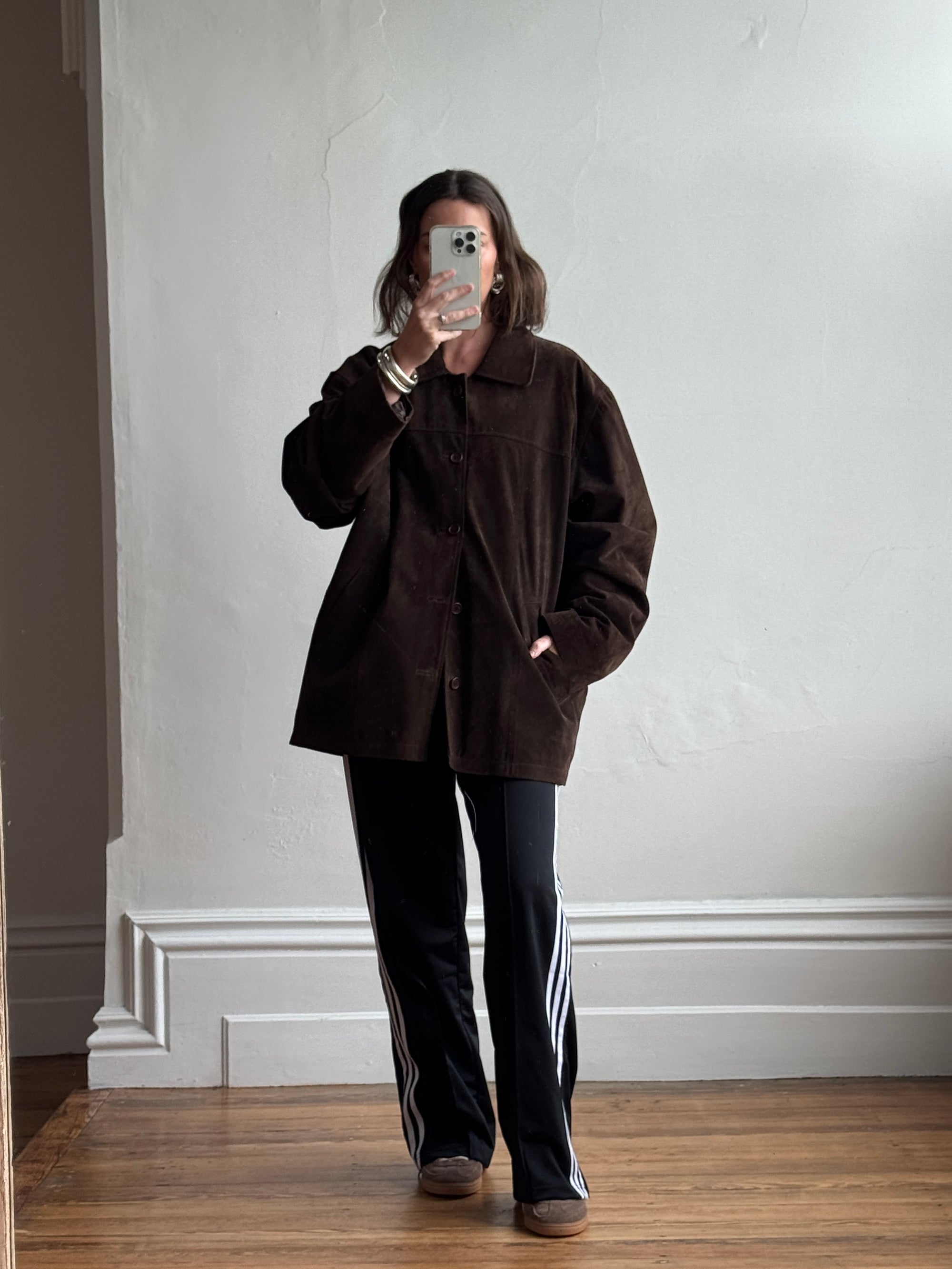 Vintage 90s Chocolate Suede Leather Boxy Jacket