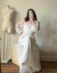 Vintage 70s High Neck Embroidered Long Sleeve Wedding Dress