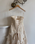 Vintage 90s Haute Couture 3D Floral Strapless Wedding Gown