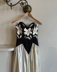 Vintage 90s Navy and Creme Satin Floral Gown