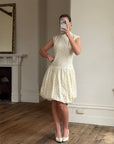 Vintage 90s Cream Broderie Anglaise Bubble Mini Dress