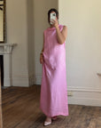 Vintage 80s Boat Neck Crinkle Dress Hot Pink