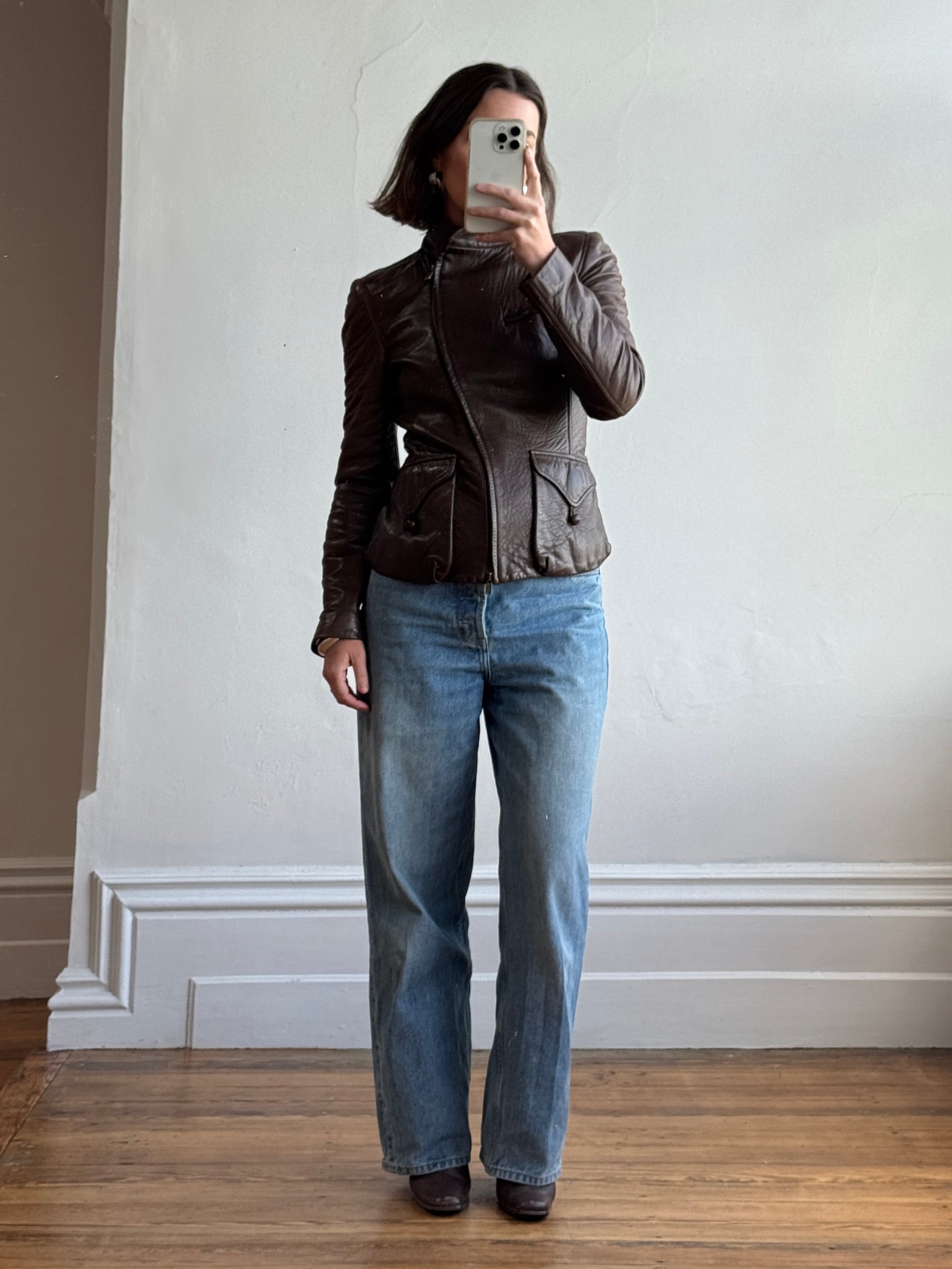 Vintage Y2K YSL Rive Gauche Leather Jacket Chocolate