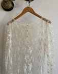 Vintage 80s Sheer Lace Fluted Wedding Dress