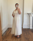 Vintage 50s Chiffon Bow Peignoir Slip Set Creme