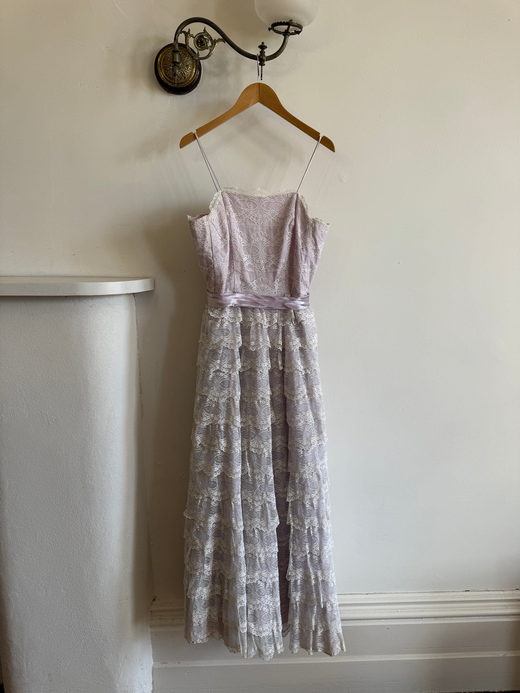 Vintage 50s Cupcake Tiered Lace Prom Dress Lilac