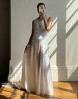 Vintage 40s Liquid Satin Sleeveless Lace Wedding Gown