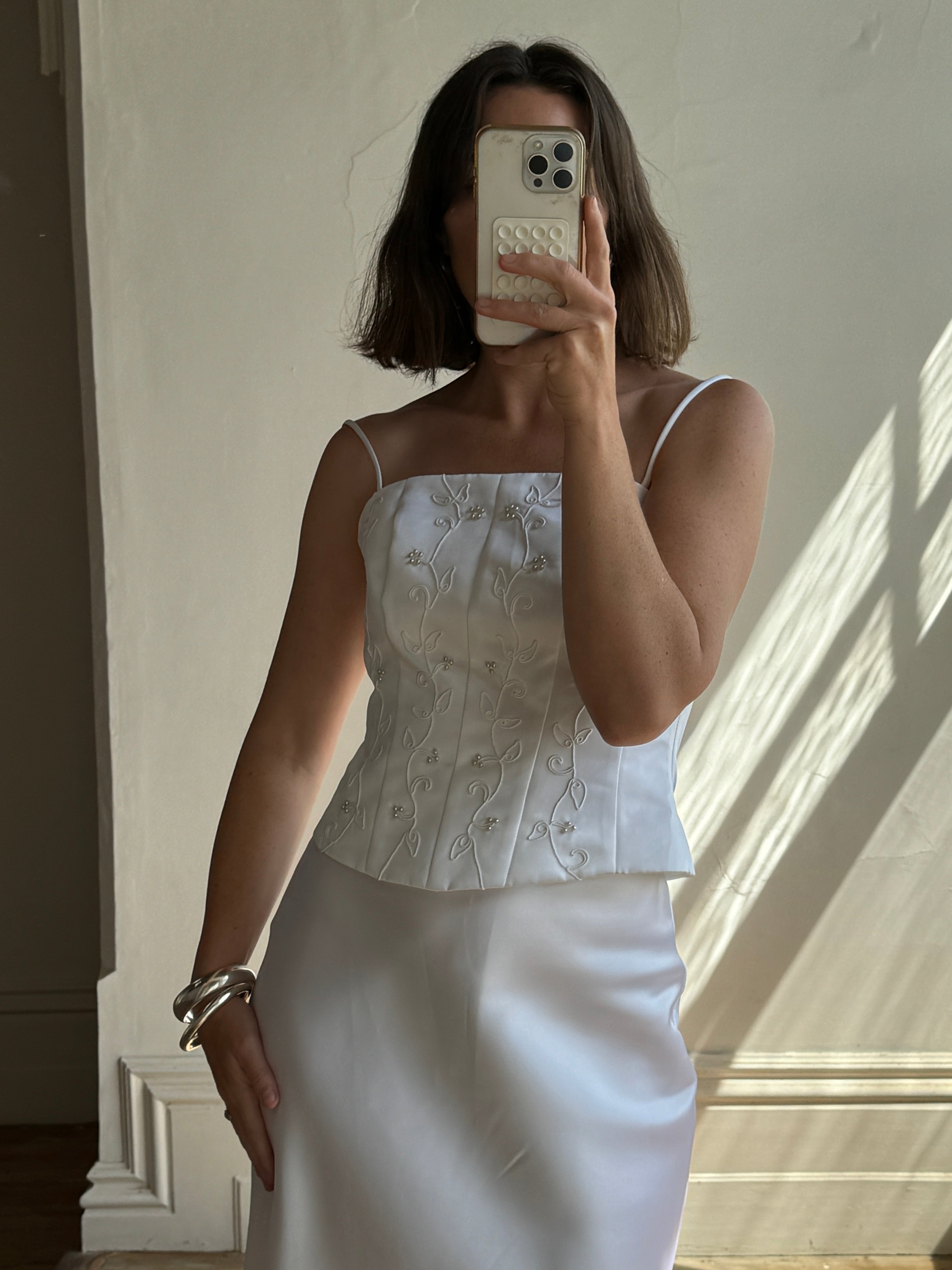Vintage 90s Beaded Satin Two Piece Wedding Set