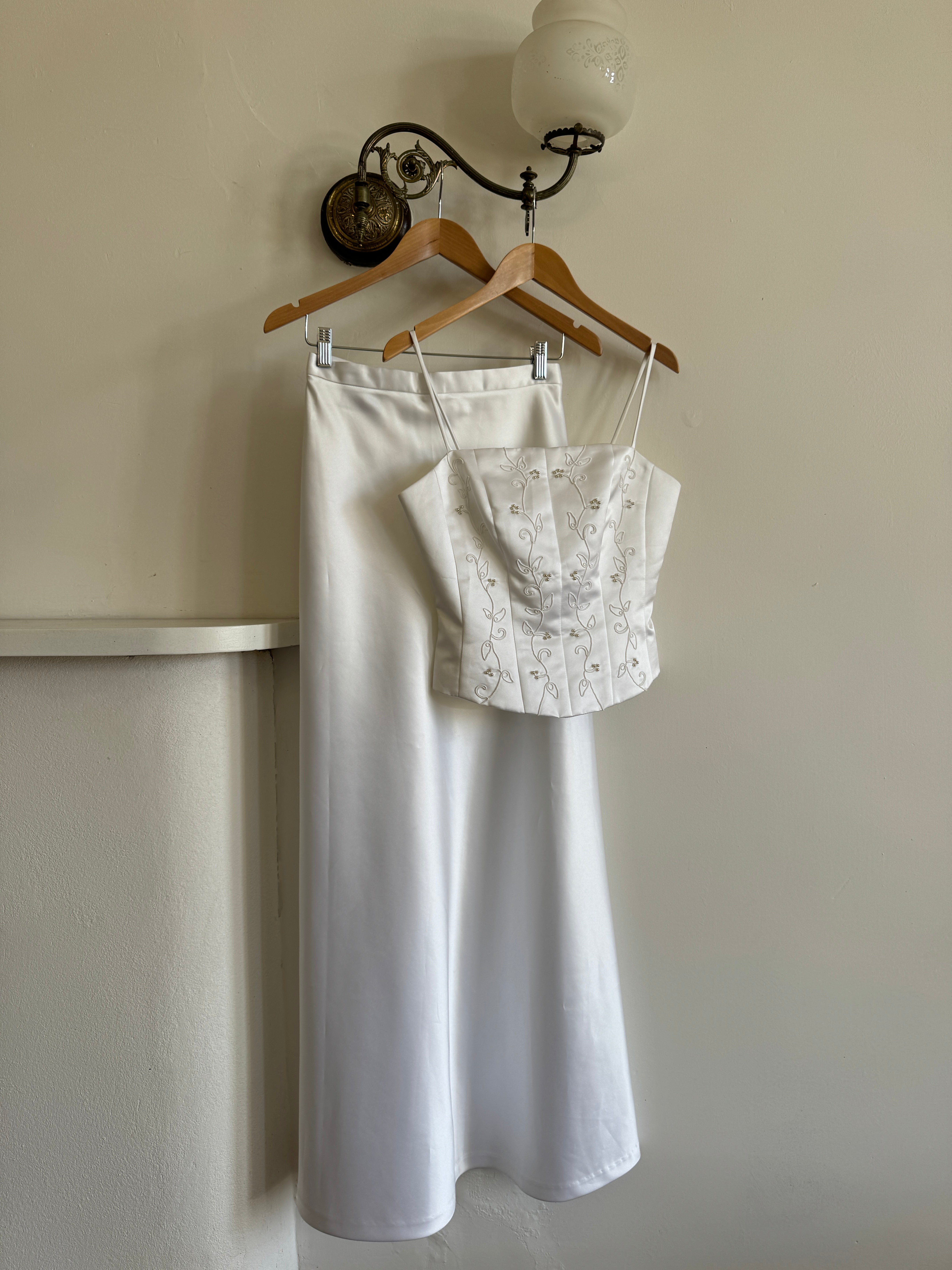 Vintage 90s Beaded Satin Two Piece Wedding Set