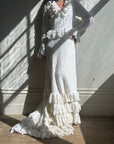 Vintage 1970s Crochet Ruffle Couture Wedding Gown