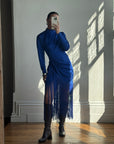 Vintage 80s Royal Blue Long Sleeve Fringe Dress