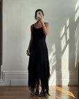 Vintage 90s Pure Silk Backless Beaded Fairy Dress Noir