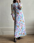 Vintage 60s Lilac Floral Spring Maxi Dress
