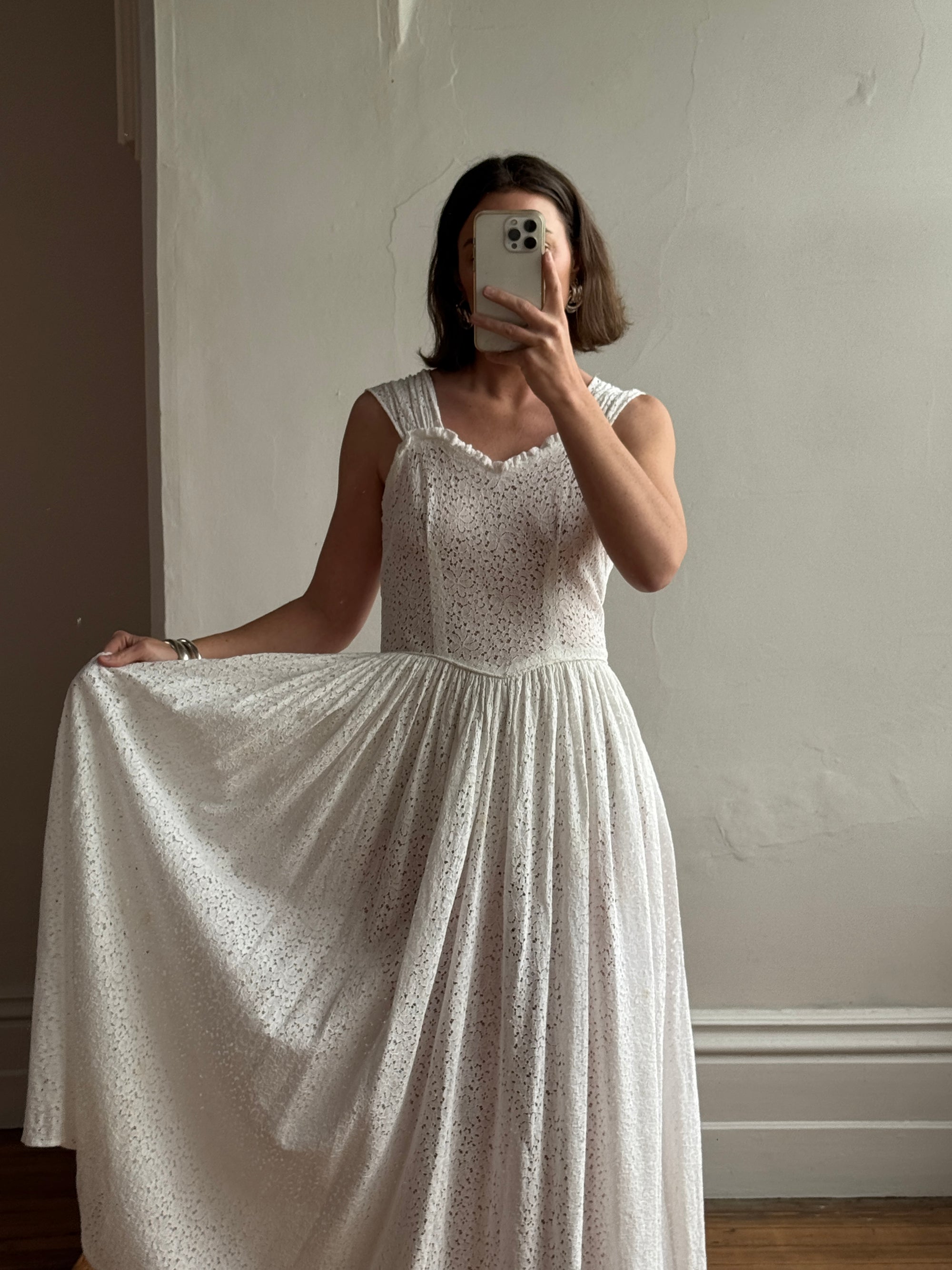 Vintage 40s Cotton Lace Strappy Bridal Sundress