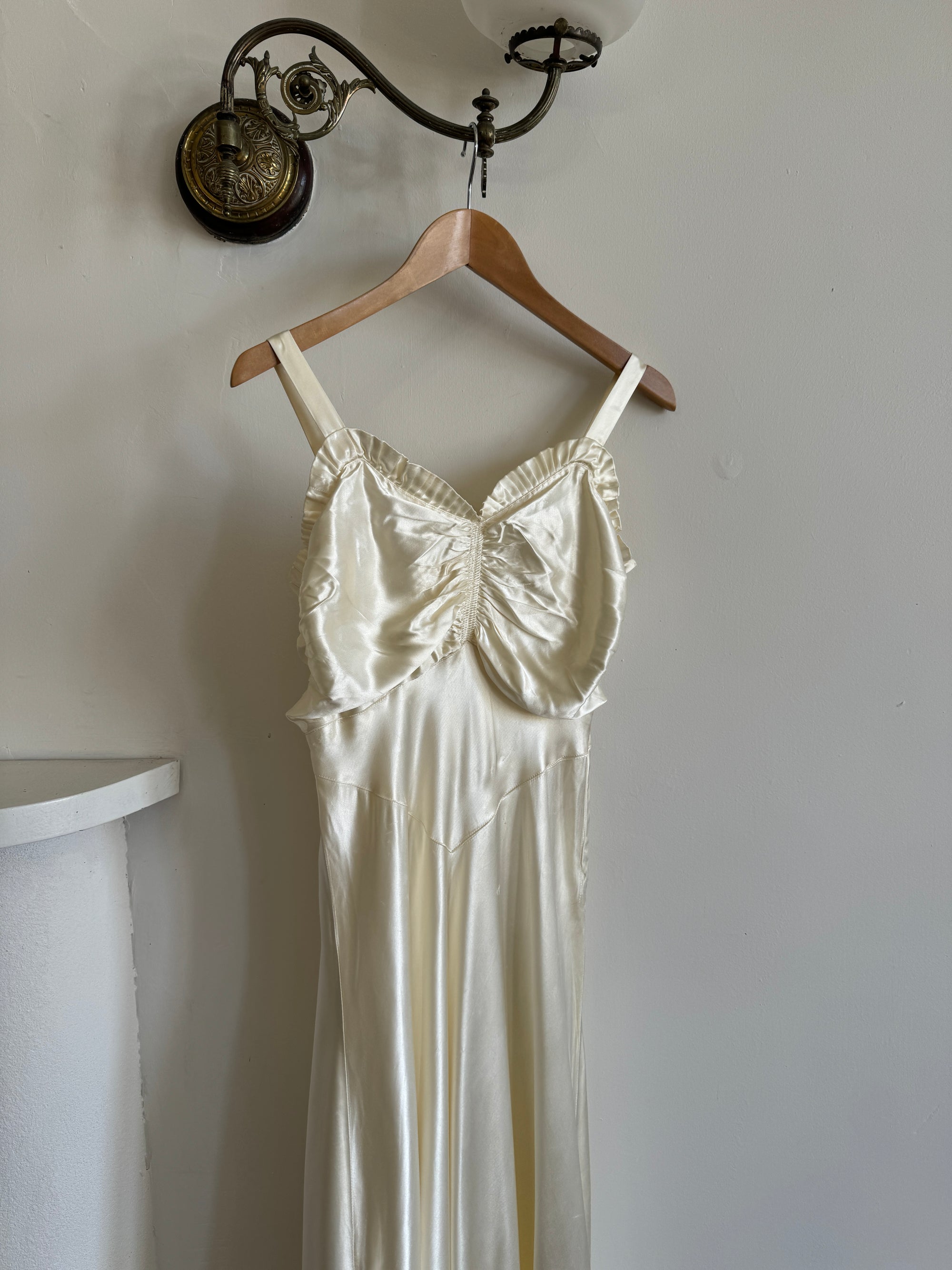 Vintage 30s Creme Liquid Satin Dress with Train and Jacket