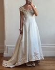 Vintage 90s Golden Brocade Cap Sleeve Wedding Gown