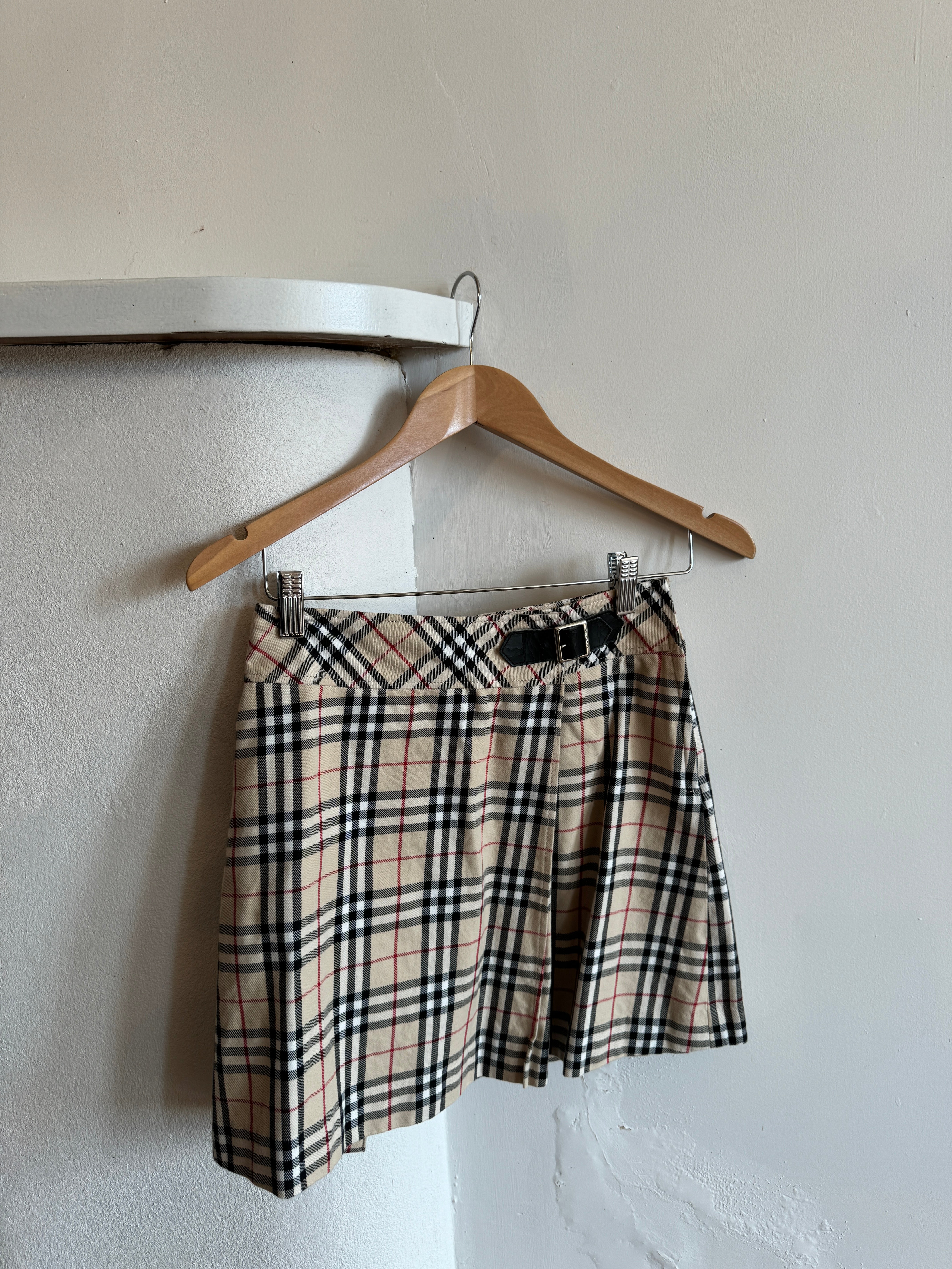 Vintage Burberry Tartan Mini Skirt With Buckle
