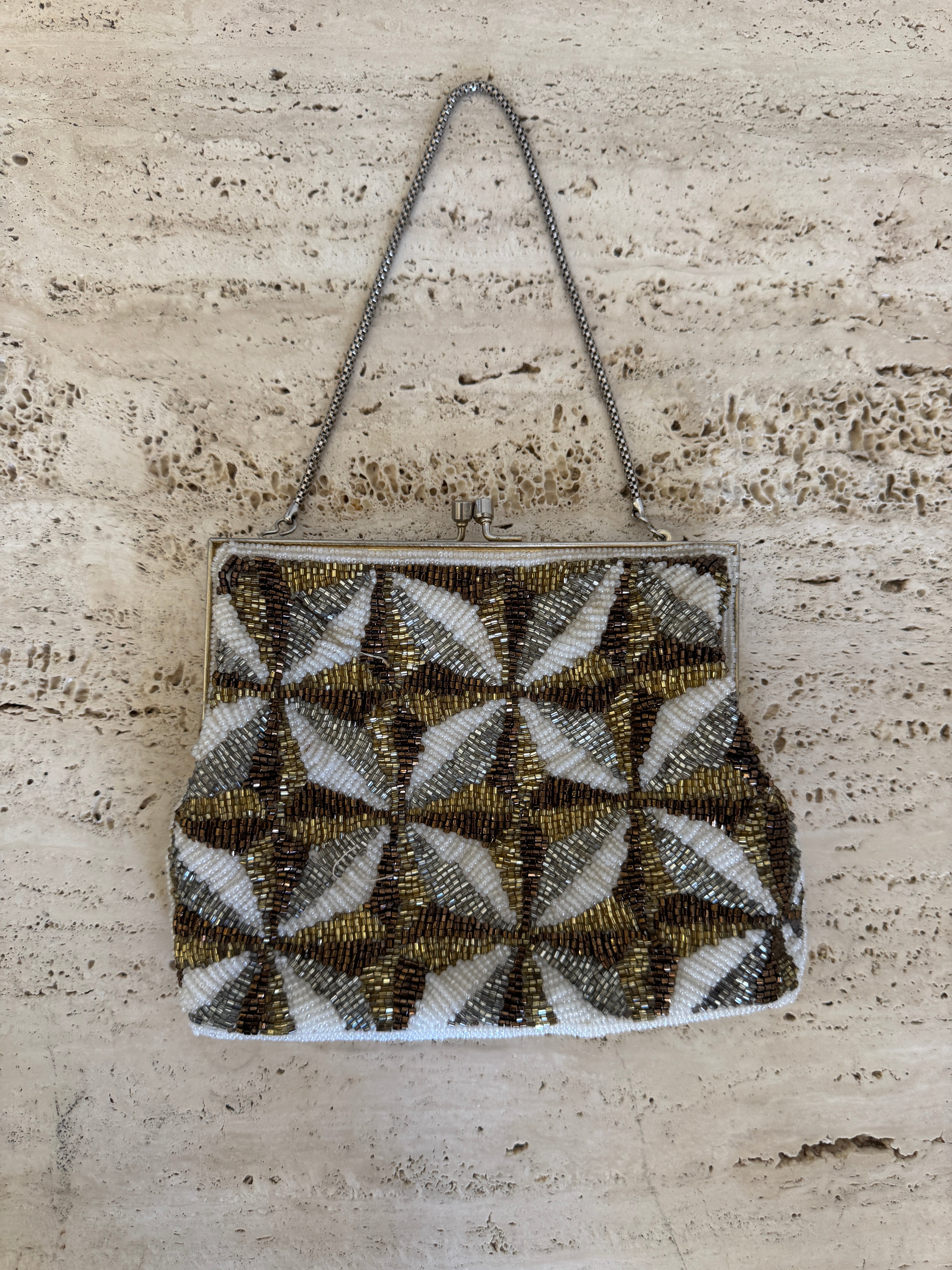 Vintage Beaded Art Deco Evening Bag Silver