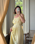 Vintage 40s Liquid Satin Shirred Dress With Ribbon Ties Yellow