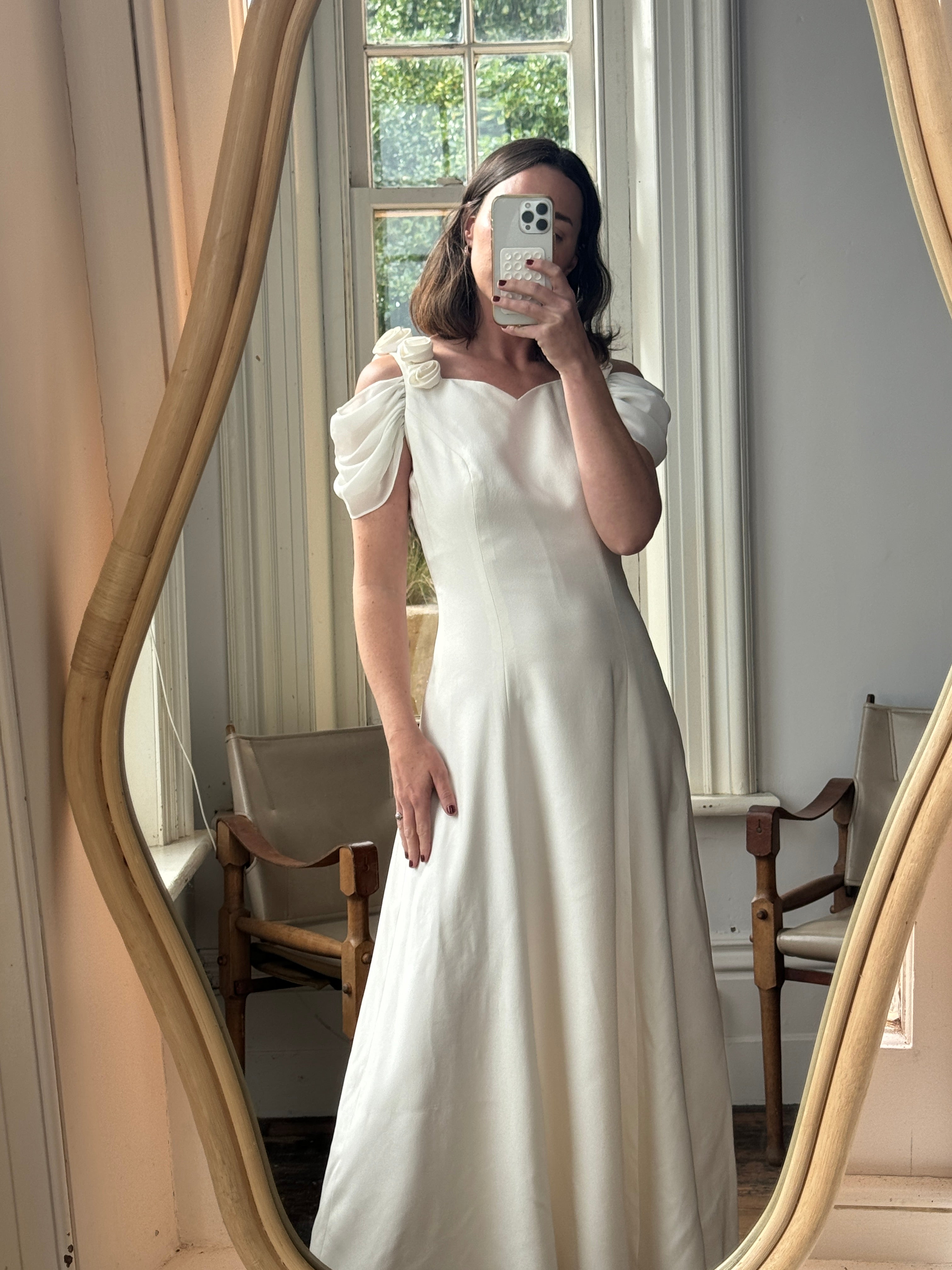 Vintage 90s Crepe Rosette Wedding Dress