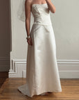 Vintage 90s Australian Made Column Strapless Satin Wedding Dress
