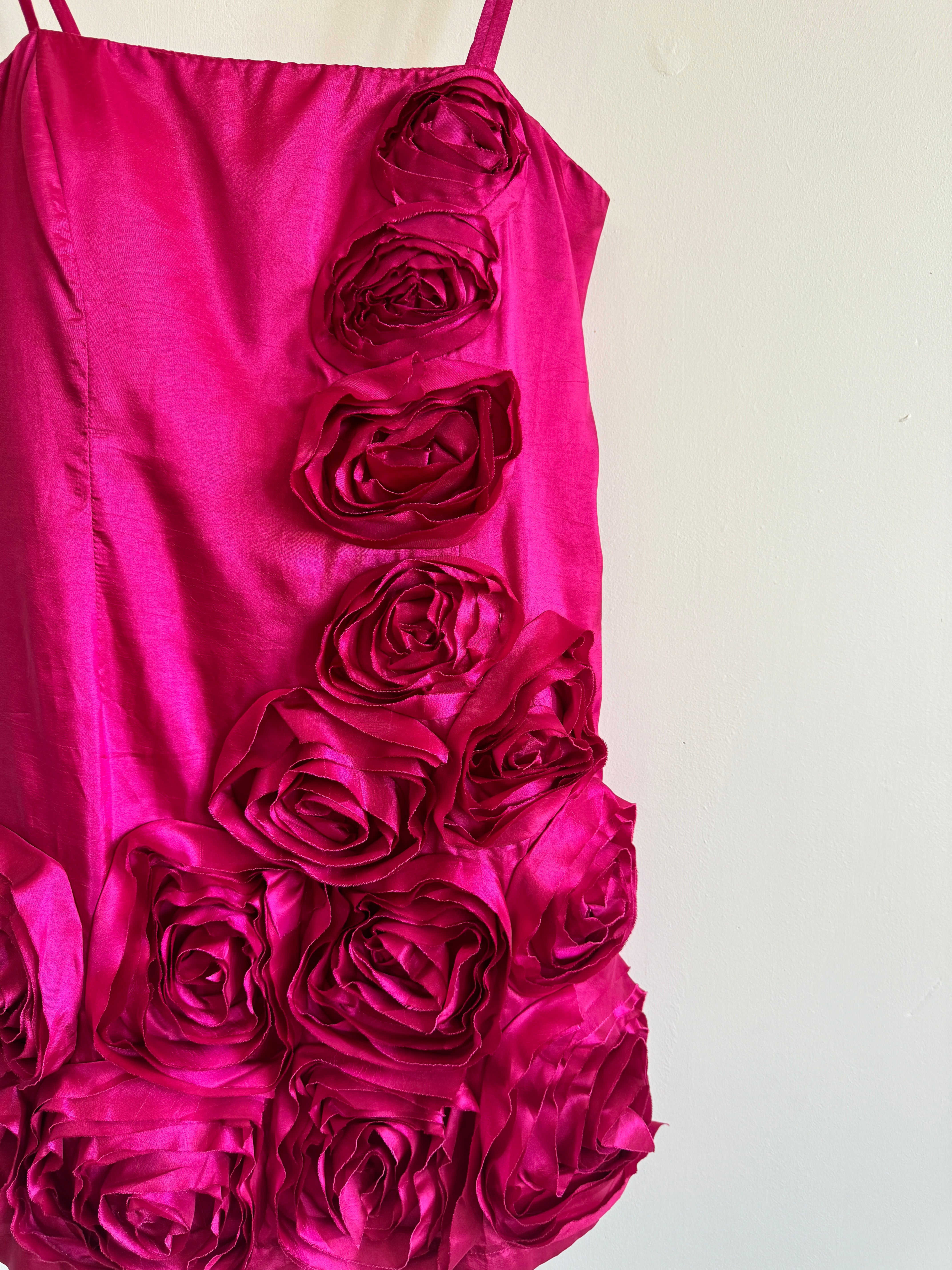 Vintage 80s Australian Made Rosette Mini Dress Fuchsia