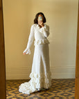 Vintage 1970s Crochet Ruffle Couture Wedding Gown