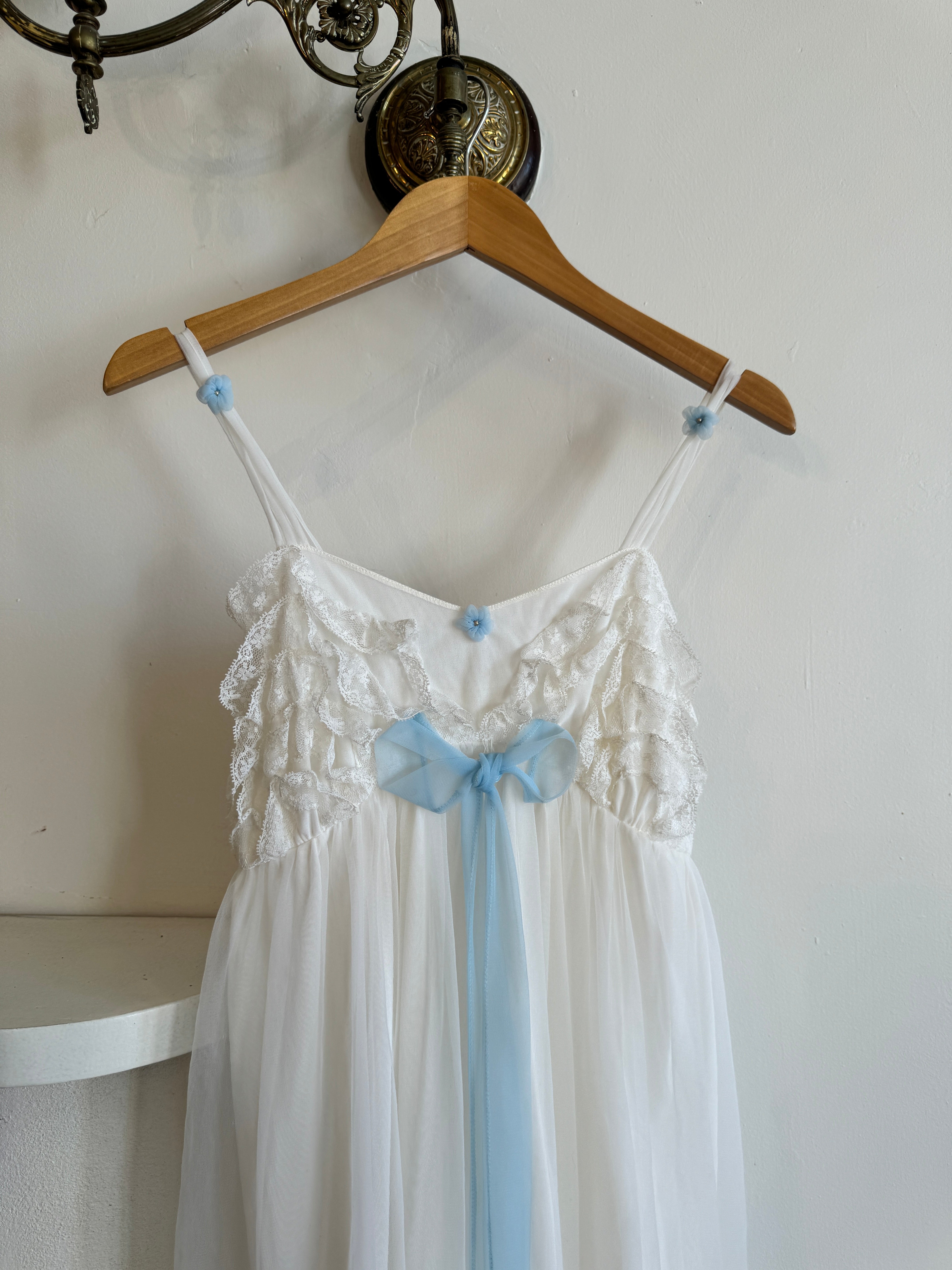 Vintage 50s Babydoll White and Blue Slip Dress