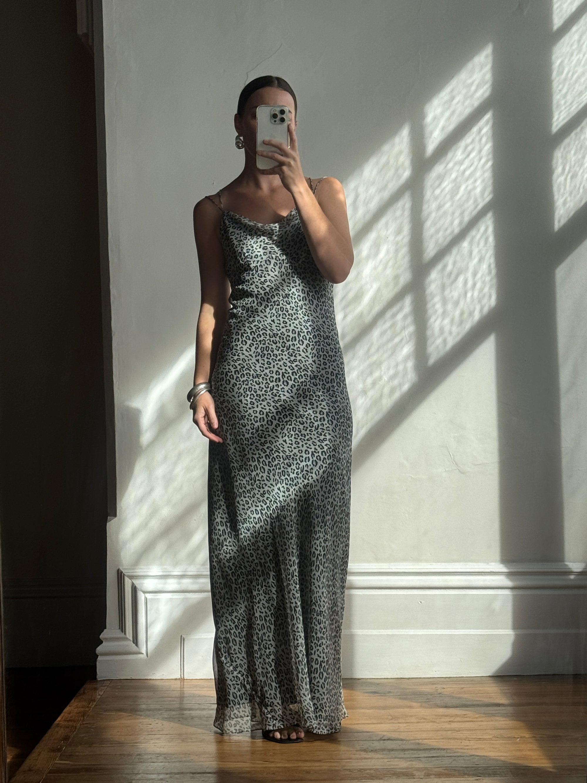 Vintage 90s Australian Made Cowl Neck Slip Dress Cool Leopard