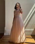 Vintage 60s Chiffon Gathered Pale Pink Maxi Gown