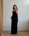 Vintage 90s Strapless Jersey Maxi Dress With Rhinestone Loops