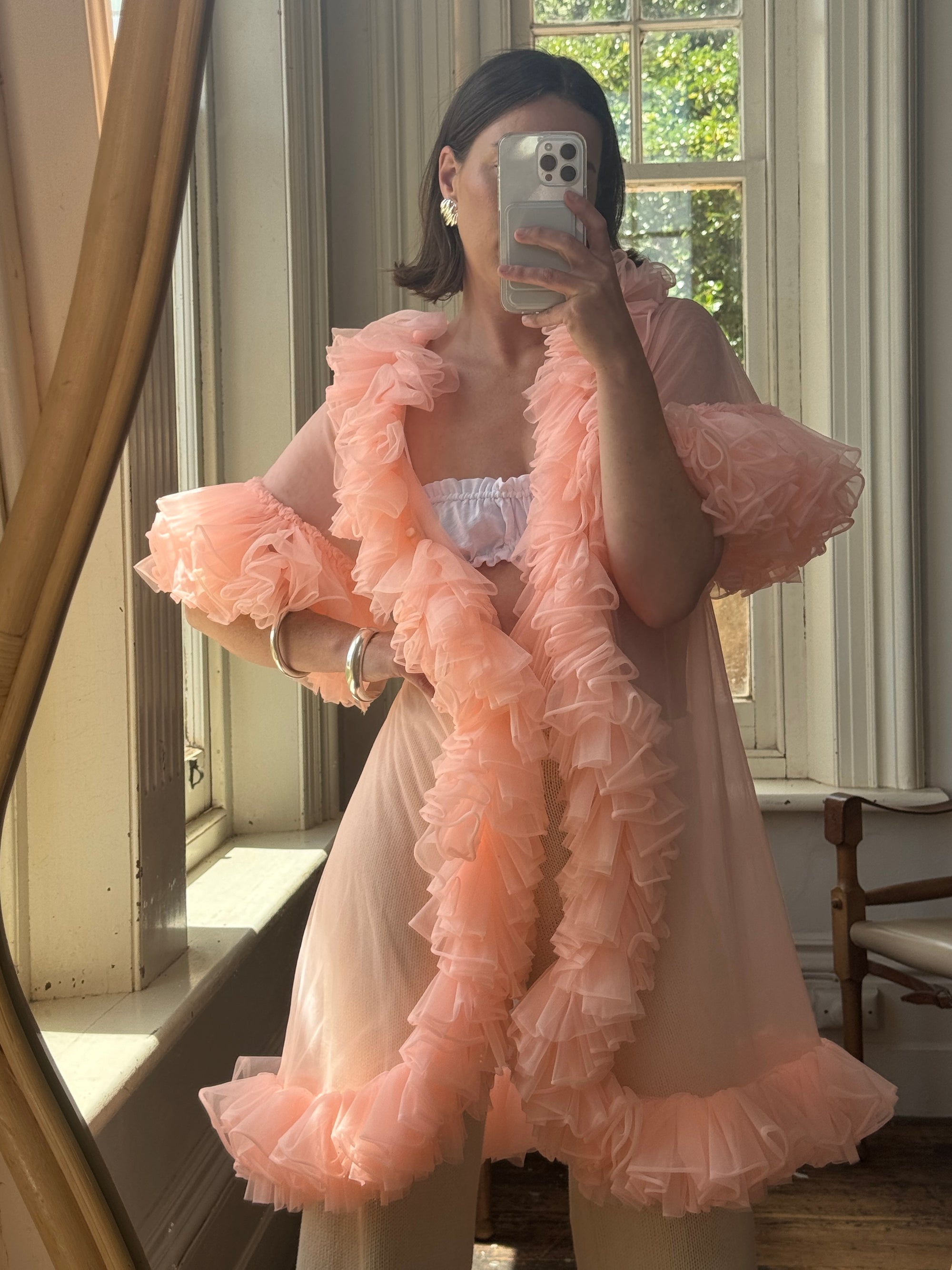 Vintage 50s Ruffled Cape Peach